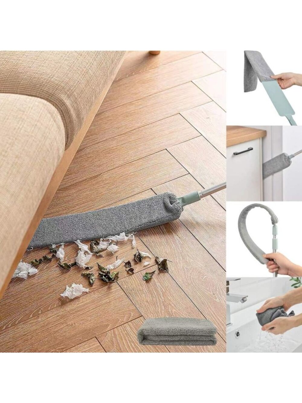 Microfiber Dust Brush for Under Appliances - 40-55" Reach with 2 Cloths